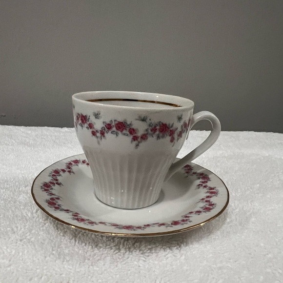 J.L. MENAU German Porcelain 22 Piece White Pink Floral Demitasse Coffee Tea Set - Picture 9 of 16